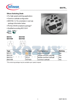 BAV70 datasheet - Silicon Switching Diode