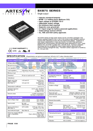 BXB75-48S05FLT datasheet - Single output
