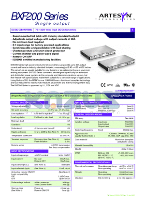 BXF200 datasheet - 72-132W Wide Input DC/DC Converters