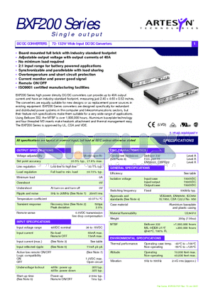 BXF200-48S1V8L datasheet - 72-132W Wide Input DC/DC Converters