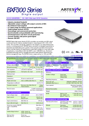 BXF300 datasheet - 150-198W Wide Input DC/DC Converters