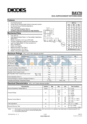 BAV70-7-F datasheet - DUAL SURFACE MOUNT SWITCHING DIODE