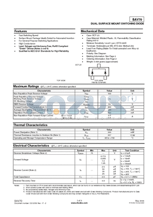 BAV70-7-F datasheet - DUAL SURFACE MOUNT SWITCHING DIODE