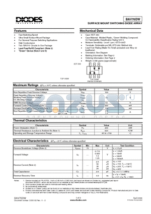 BAV70DW_08 datasheet - SURFACE MOUNT SWITCHING DIODE ARRAY