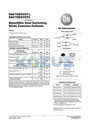 BAV70DXV6T1G datasheet - Monolithic Dual Switching Diode Common Cathode