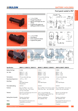 BXS011/1 datasheet - BATTERY HOLDERS Front panel sealed to IP67