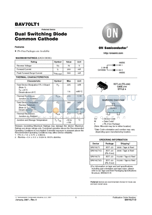 BAV70LT1 datasheet - Dual Switching Diode Common Cathode
