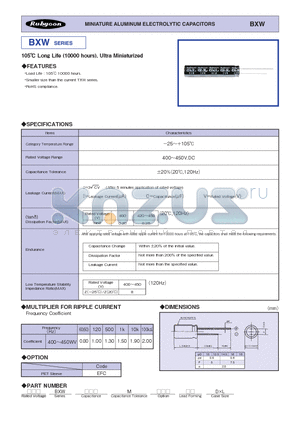 BXW datasheet - MINIATURE ALUMINUM ELECTROLYTIC CAPACITORS