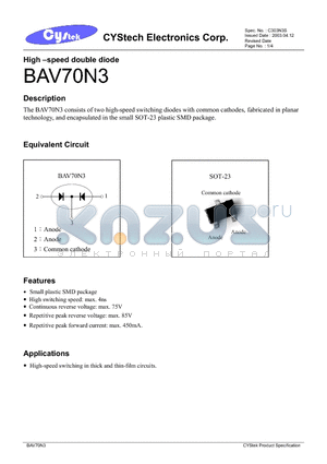 BAV70N3 datasheet - High -Speed double diode