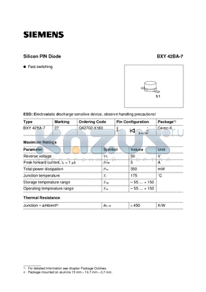 BXY42BA-7 datasheet - Silicon PIN Diode (Fast switching)