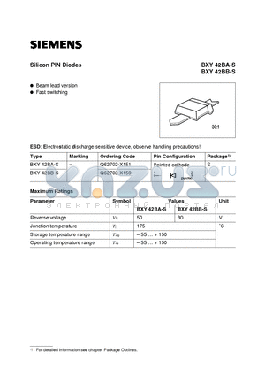 BXY42BB-S datasheet - Silicon PIN Diodes (Beam lead version Fast switching)