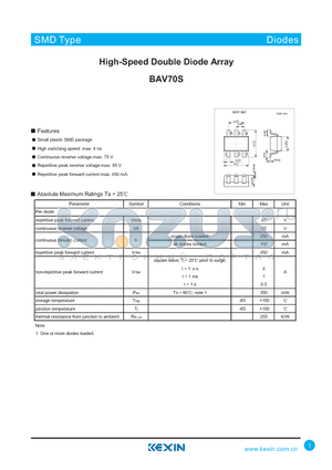 BAV70S datasheet - High-Speed Double Diode Array