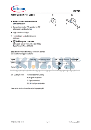 BXY43-T1 datasheet - HiRel Silicon PIN Diode