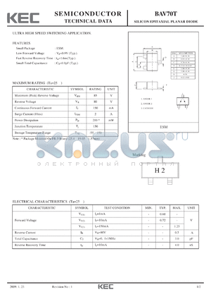 BAV70T datasheet - SILICON EPITAXIAL PLANAR DIODE