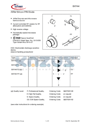 BXY44-T2 datasheet - HiRel Silicon PIN Diode