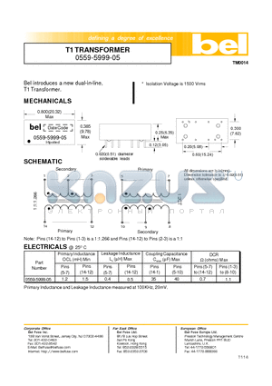 0559-5999-05 datasheet - T1 TRANSFORMER