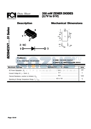 BXZ84C10 datasheet - 350 mW ZENER DIODES (2.7V to 51V) 5 VOLTAGE TOLERANCE