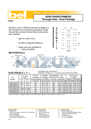 0559-6200-03 datasheet - ISDN TRANSFORMERS Through Hole - Dual Package