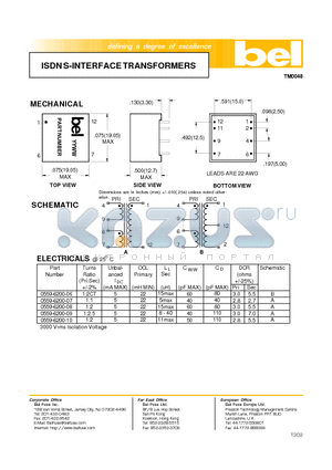 0559-6200-06 datasheet - ISDN S-INTERFACE TRANSFORMERS