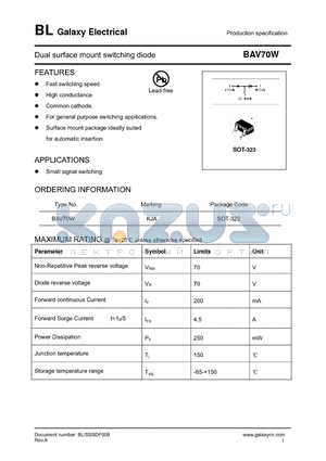 BAV70W datasheet - Dual surface mount switching diode