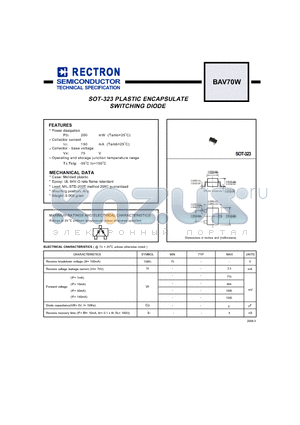 BAV70W datasheet - SOT-323 PLASTIC ENCAPSULATE SWITCHING DIODE