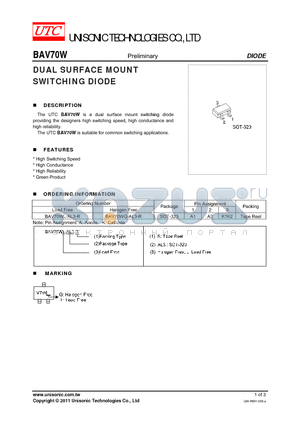 BAV70W datasheet - DUAL SURFACE MOUNT SWITCHING DIODE