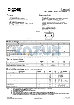 BAV70W-7-F datasheet - DUAL SURFACE MOUNT SWITCHING DIODE