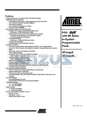 ATMEGA8L-8MC datasheet - 8-bit with 8K Bytes In-System Programmable Flash