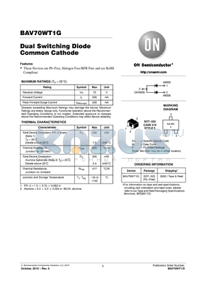 BAV70WT1G datasheet - Dual Switching Diode Common Cathode