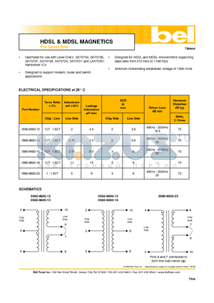 0560-6600-23 datasheet - HDSL & MDSL MAGNETICS For Level One