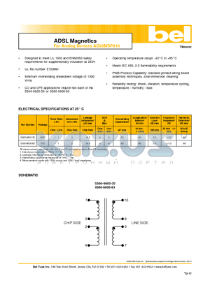 0560-6600-63 datasheet - ADSL Magnetics For Analog Devices AD20MSP910