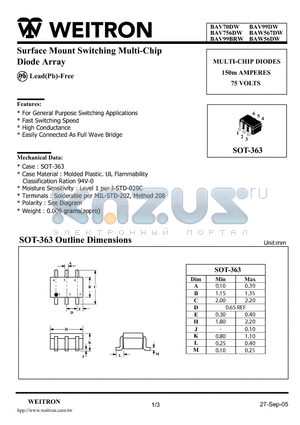 BAV756DW datasheet - Surface Mount Switching Multi-Chip Diode Array