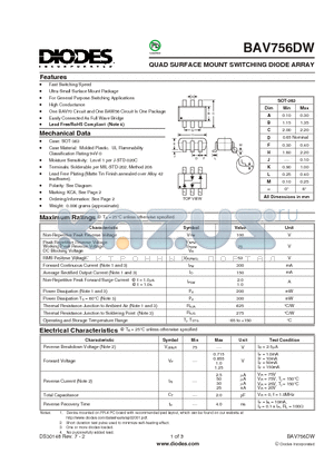 BAV756DW datasheet - QUAD SURFACE MOUNT SWITCHING DIODE ARRAY