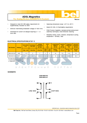 0560-6600-A1 datasheet - ADSL Magnetics For Analog Devices AD20MSP918 (Custom)
