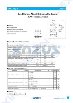 BAV756DW datasheet - Quad Surface Mount Switching Diode Array