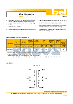 0560-6600-AY datasheet - ADSL Magnetics Alcatel