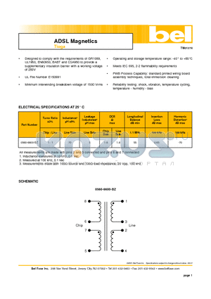 0560-6600-BZ datasheet - ADSL Magnetics Tioga