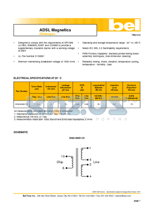 0560-6600-CK datasheet - ADSL Magnetics Globespan