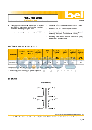 0560-6600-DK datasheet - ADSL Magnetics Analog Devices