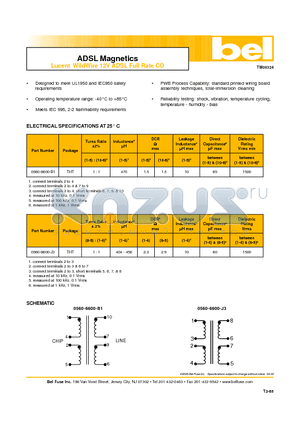 0560-6600-J3 datasheet - ADSL Magnetics Lucent WildWire 12V ADSL Full Rate CO
