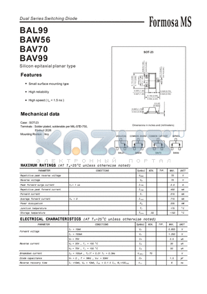 BAV99 datasheet - Dual Series Switching Diode - Silicon epitaxial planar type