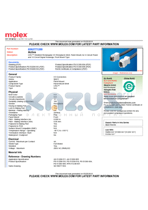 0563771200 datasheet - CRC Shielded Rectangular I/O Receptacle Shell, Panel Mount, for 4-Circuit Powerand 12-Circuit Signal Housings, Front Mount Type