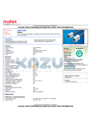 0563775000 datasheet - CRC Shielded Rectangular I/O Receptacle Shell, Panel Mount, Signal, 50 CircuitsFront Mount Type