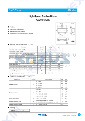 BAV99 datasheet - High-Speed Double Diode