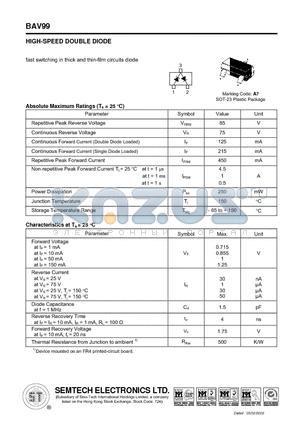 BAV99 datasheet - HIGH-SPEED DOUBLE DIODE