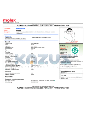 0563860000 datasheet - HMC Rectangular Industrial Wire-to-Wire Bracket Cover, 36 Circuits, External Thread, PG29