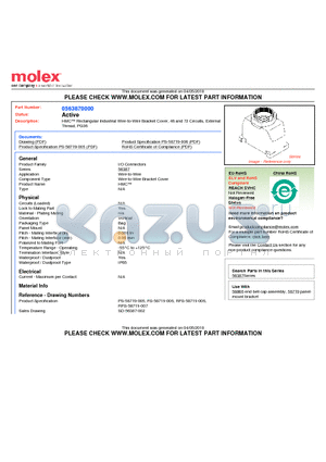 0563870000 datasheet - HMC Rectangular Industrial Wire-to-Wire Bracket Cover, 48 and 72 Circuits, ExternalThread, PG36