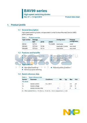 BAV99 datasheet - High-speed switching diodes