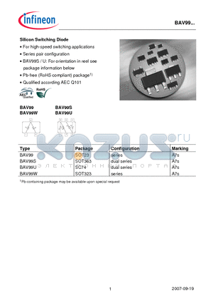 BAV99 datasheet - Silicon Switching Diode