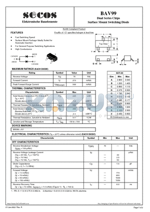 BAV99 datasheet - Surface Mount Switching Diode